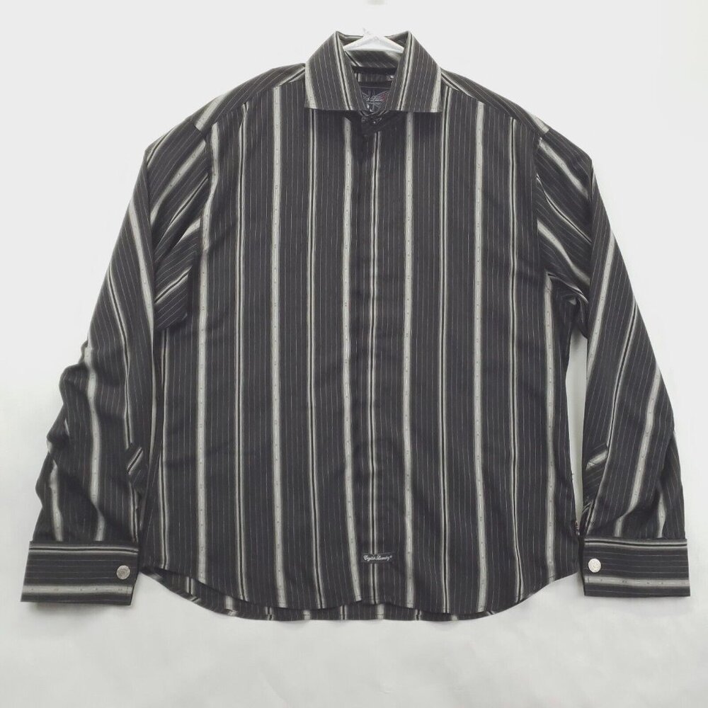 English Laundry Shirt Mens 2XL Black Christopher Wicks Embroidered French Cuffs